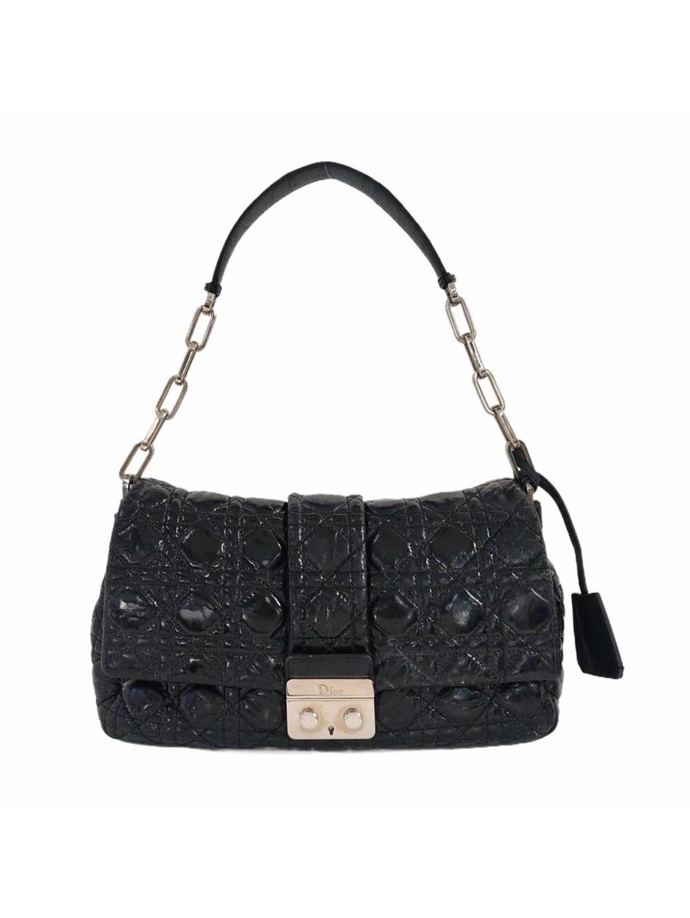 Christian Dior Black Patent Leather Quilted Shoulder Bag